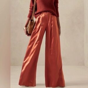 Banana Republic 100% silk wide leg trousers in rust